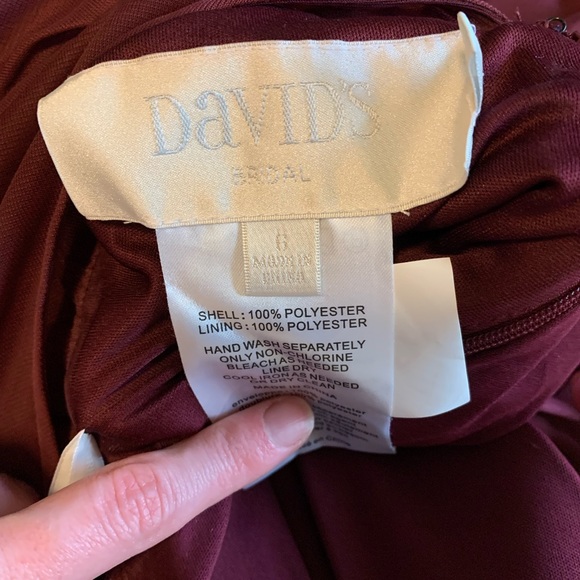 David’s Bridal Bridesmaid Dress; Wine color; Illusion neckline - Picture 5 of 6